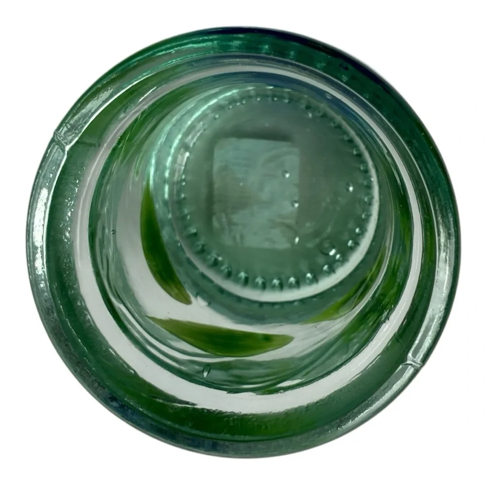 Crate & Barrel Green Glass Votive Tea Light Candle Holder Flower Hand Painted